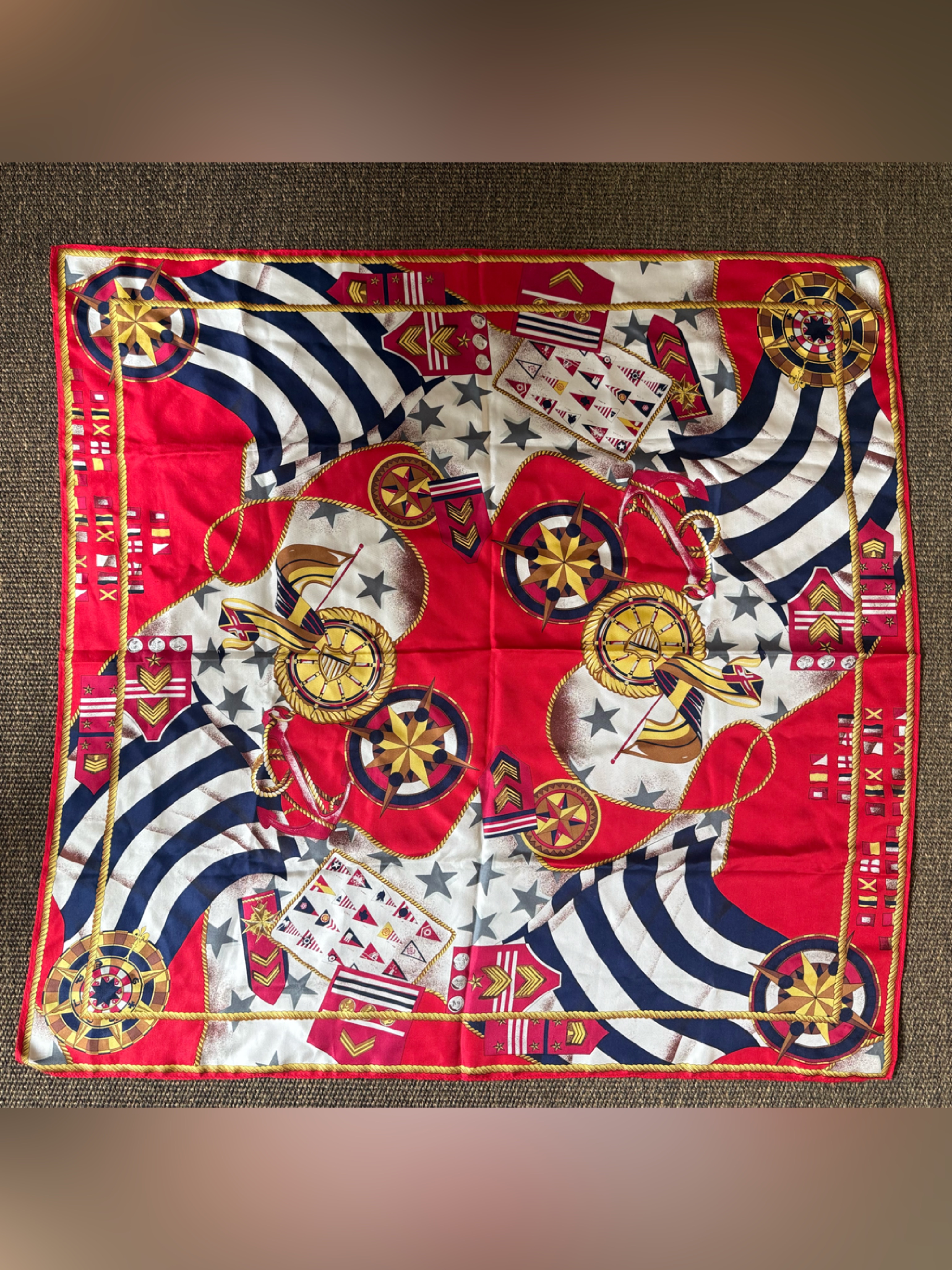 100 Silk Nautical Red White And Blue Scarf Sailing Compass 100 Silk Nautical Red White And Blue Scarf Sailing Compass